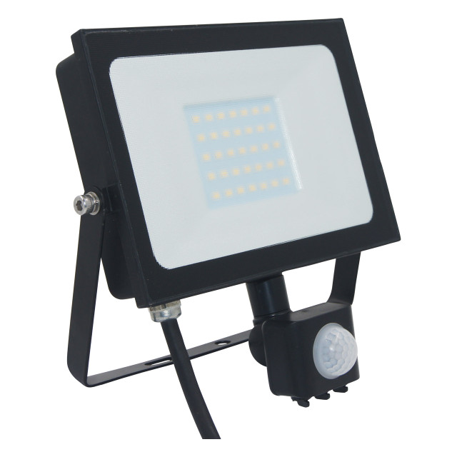 Phoebe LED Floodlight 30W Atlas-Mini PIR Sensor Cool White Black IP65 Main Image