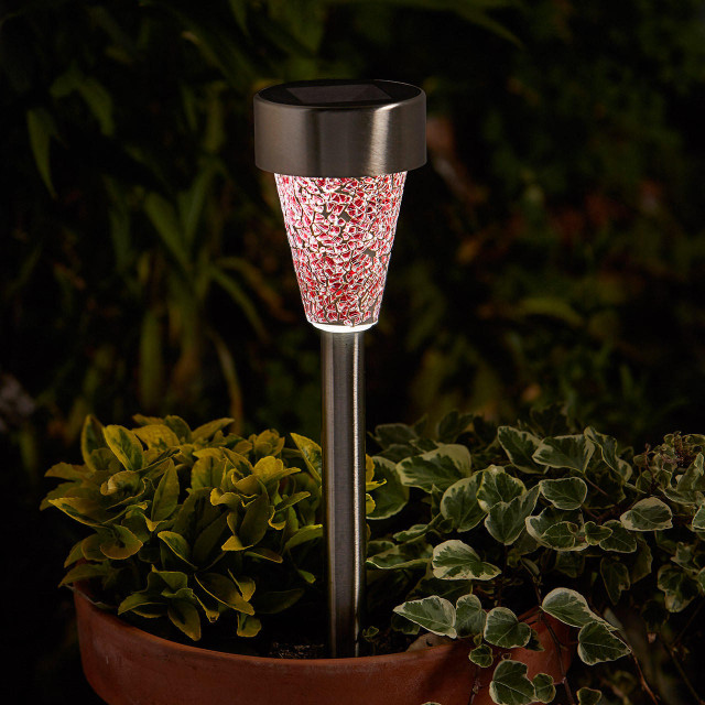 Smart Solar LED Mosaic Stake Light (6 Pack) Mixed Brushed Stainless Steel Mixed Colours Image 2