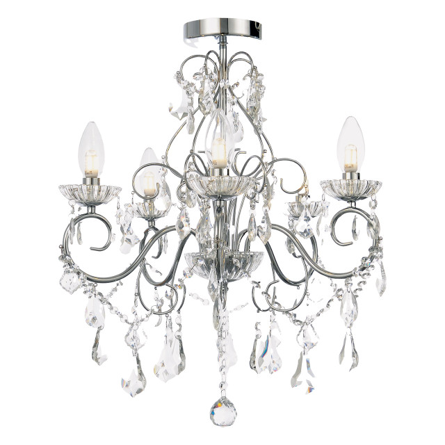 Spa Vela 5 Light Flush Chandelier Crystal Glass and Chrome Main Image