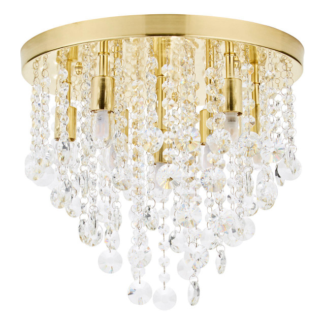 Spa Celeste 9 Light Flush Ceiling Light Crystal Glass and Satin Brass Main Image