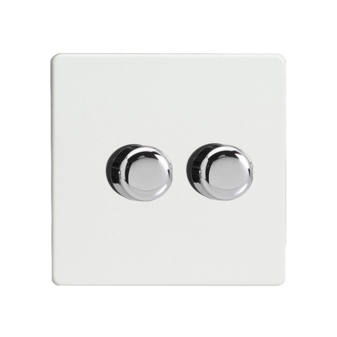Varilight Screwless LED V-Pro 2 Gang Rotary Dimmer Switch Premium White Main Image
