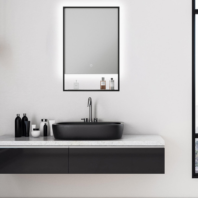NxtGen Rhodes LED 500x700mm Illuminated Bathroom Mirror with Demist Pad and Shelf Image 2