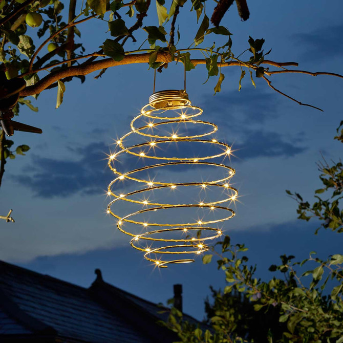 Smart Solar LED 28cm MEGA SPIRALIGHT Hanging Lantern Warm White Silver Main Image