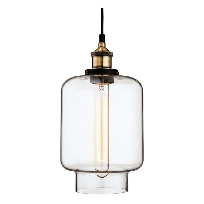 Firstlight Empire Industrial Style 17cm Pendant Light Clear Glass and Antique Brass 1
