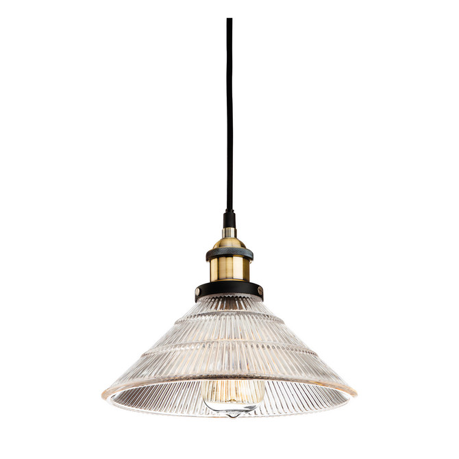 Firstlight Empire Industrial Style 25cm Pendant Light Clear Fluted Glass and Antique Brass 1