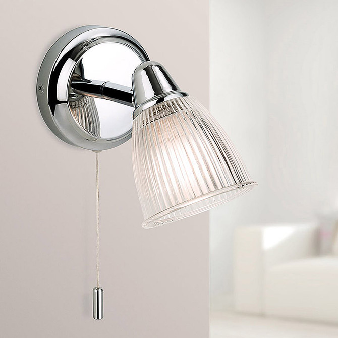 Firstlight Echo Modern Style Wall Light with On/Off Pull Cord in Chrome and Clear Ribbed Glass 4