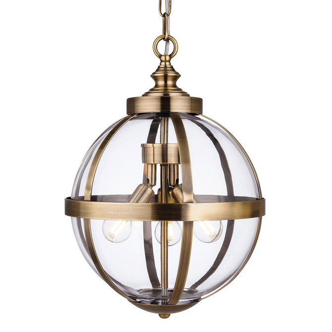 Firstlight Monroe Contemporary Style 3-Light Pendant Light in Antique Brass and Clear Glass 1