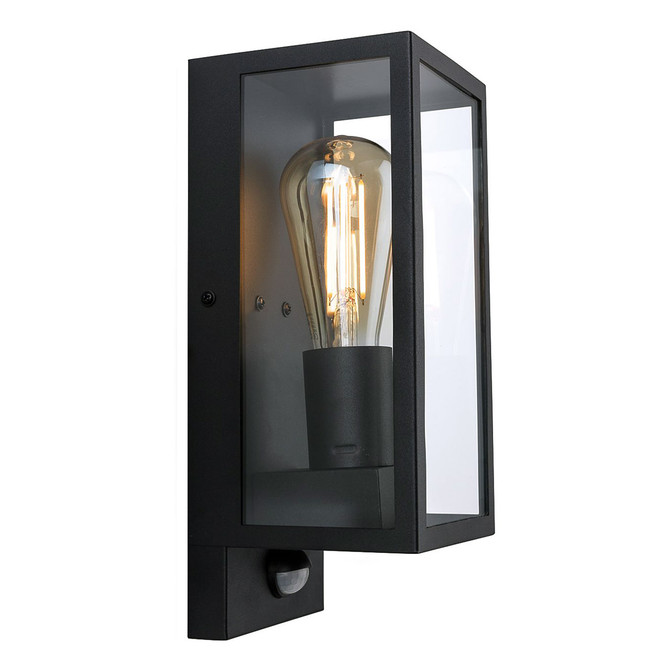 Firstlight Dallas Modern Style Lantern PIR Sensor in Black and Clear Glass 3