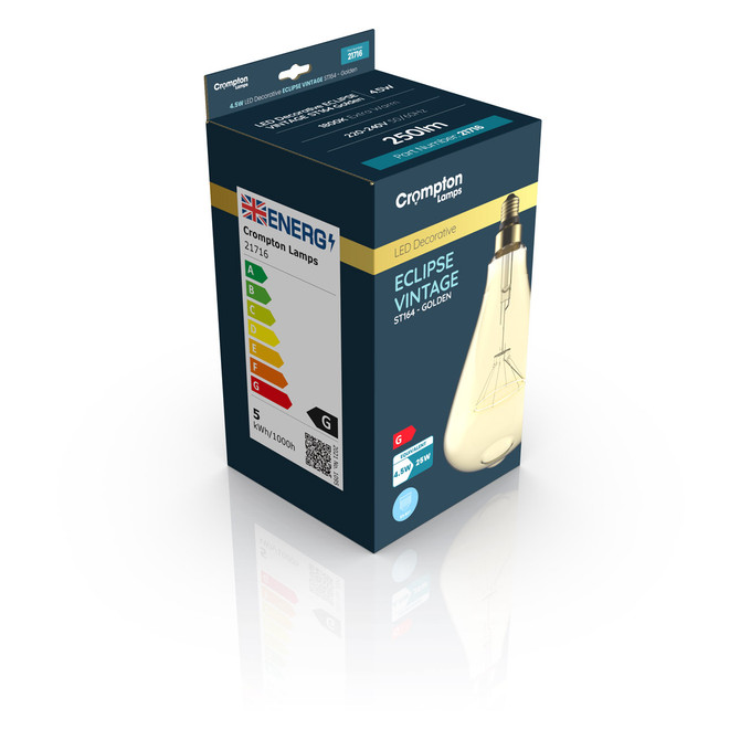 Crompton Lamps LED ST164 4.5W E27 Decorative Eclipse 164mm Extra Warm White Golden 4