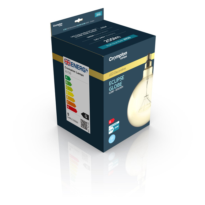 Crompton Lamps LED Globe 4.5W E27 Decorative Eclipse 200mm Extra Warm White Golden 4