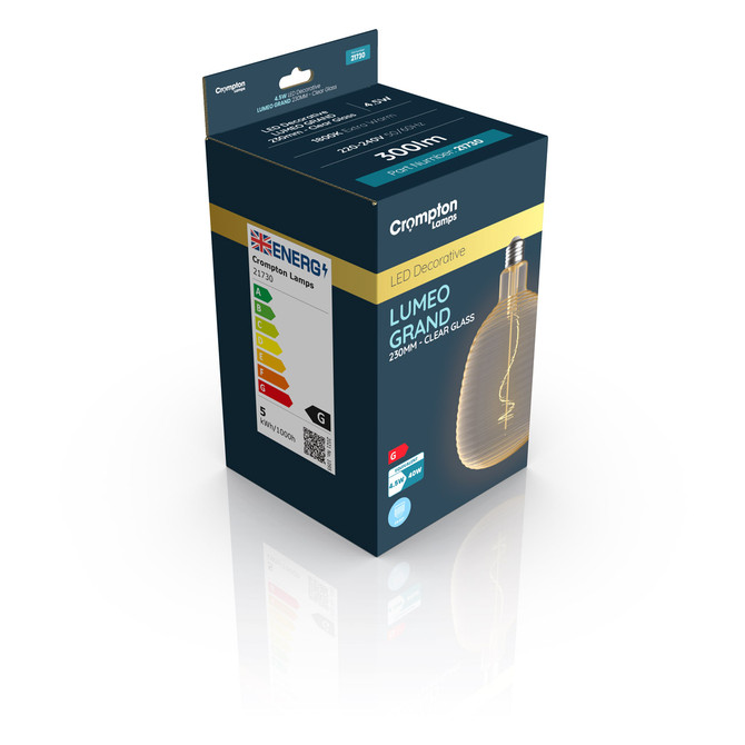 Crompton Lamps LED Globe 4.5W E27 Decorative Lumeo Grand 140mm Extra Warm White Clear 4