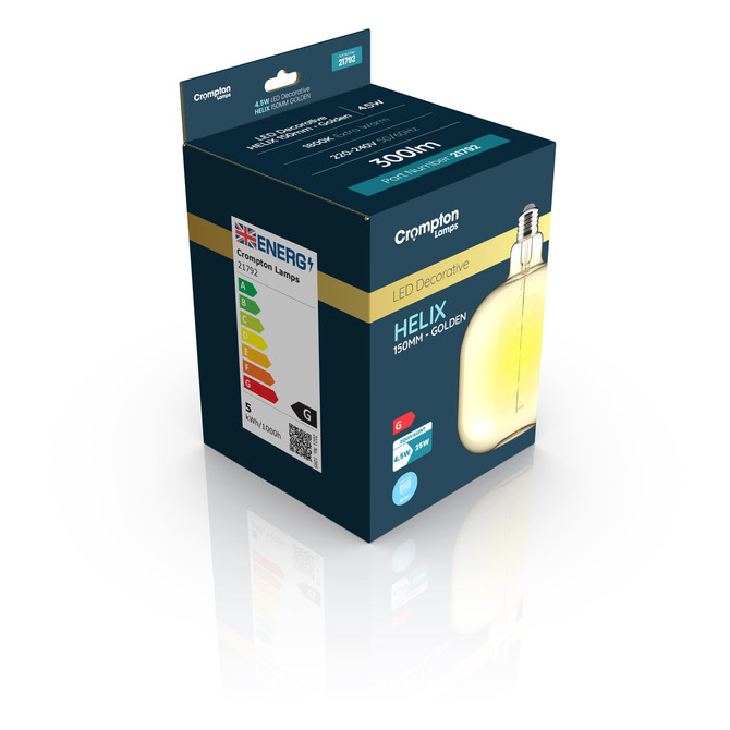 Crompton Lamps LED Globe 4.5W E27 Decorative Helix 150mm Extra Warm White Golden 4