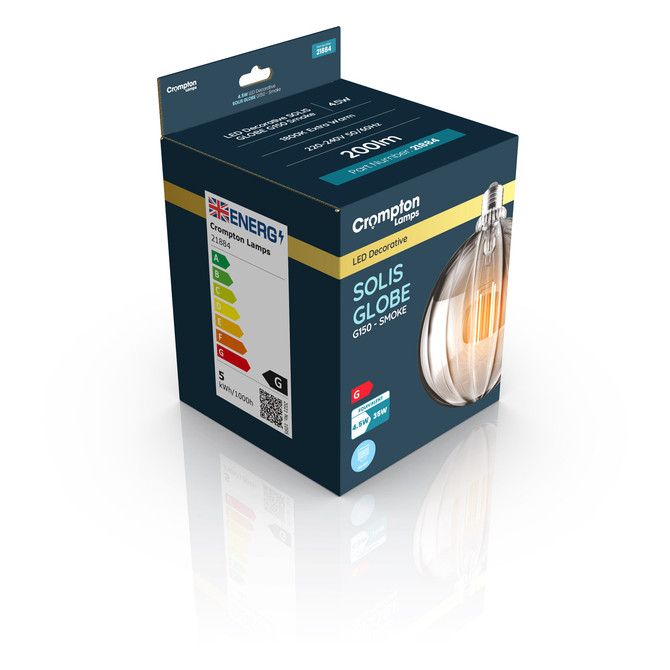 Crompton Lamps LED Globe 4.5W E27 Decorative Solis 150mm Extra Warm White Smoke 4