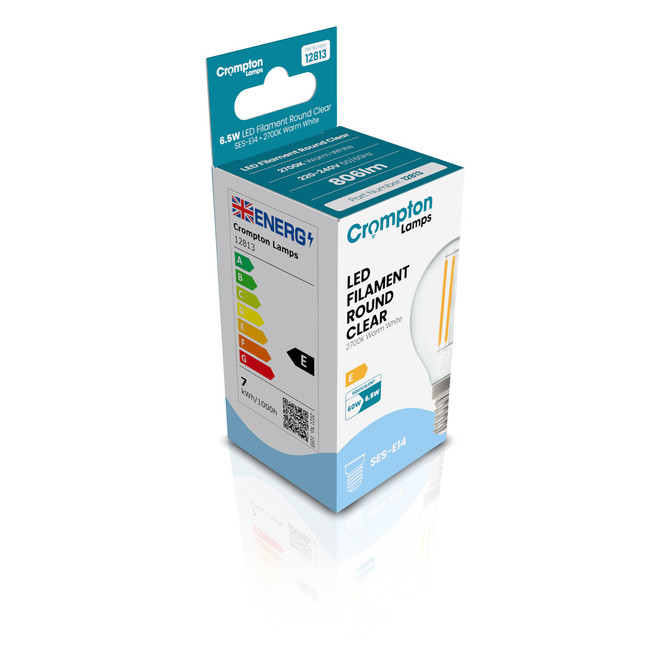 Crompton Lamps LED Golfball 6.5W E14 Filament Warm White Clear 2