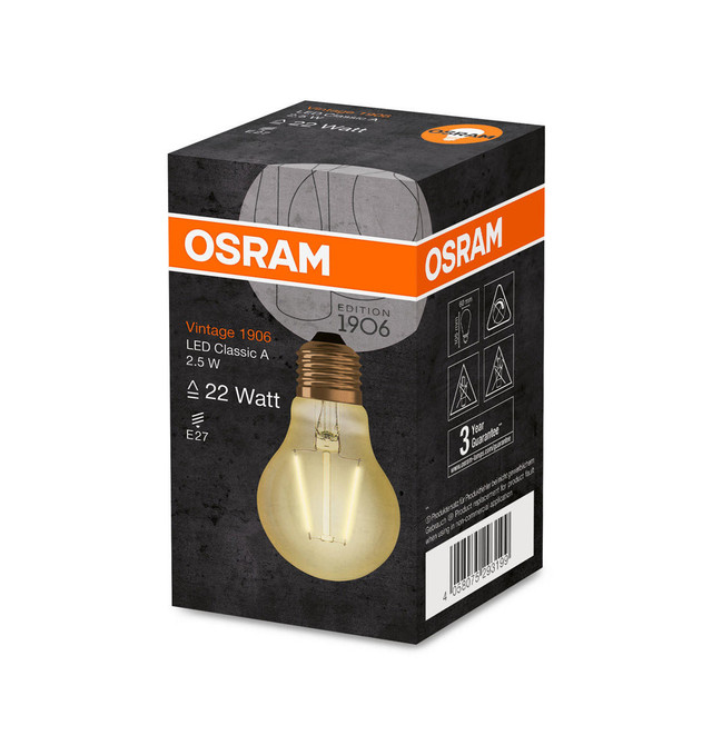 Osram LED Filament GLS 2.5W E27 Vintage 1906 Extra Warm White Gold Image 4