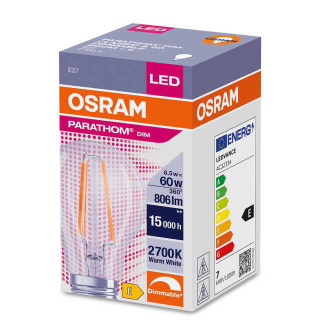 Osram LED GLS 7W E27 Dimmable Parathom Warm White Clear Image 4