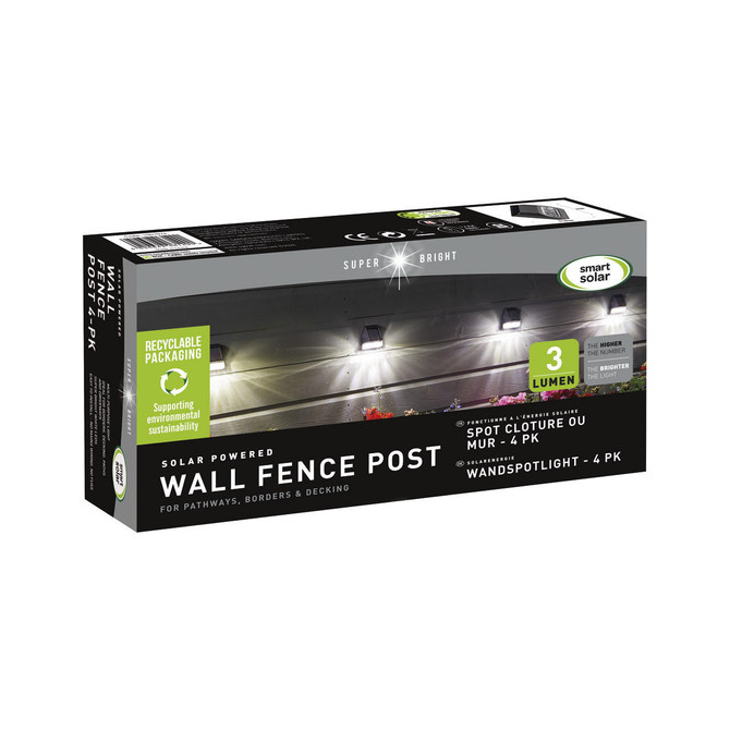SuperBright LED Solar Wall and Fence Light (4 Pack) White Black Image 5