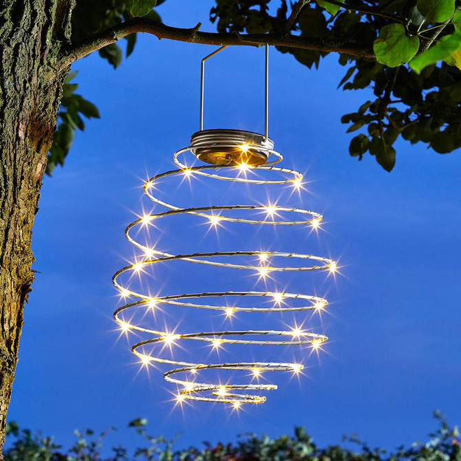 Smart Solar LED 22cm SPIRALIGHT Hanging Lantern Warm White Copper Main Image