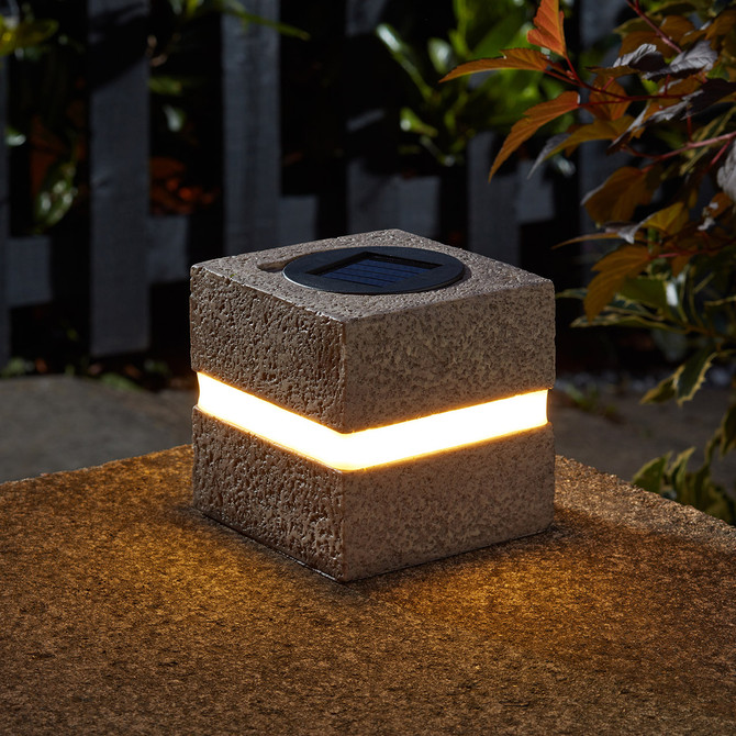 SuperBright LED Solar Cube Light (2 Pack) Warm White Granite Grey Main Image