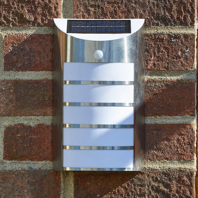 SuperBright LED Solar Welcome and Security Wall Light (2 Pack) Warm White Brushed Stainless Steel 4
