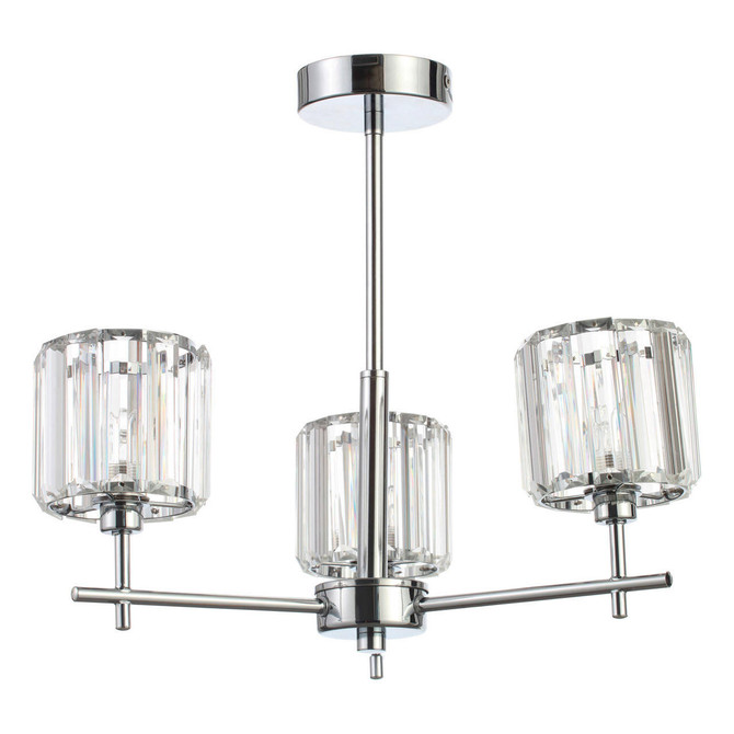 Spa Pegasi 3 Light Flush Chandelier Crystal Glass and Chrome Main Image