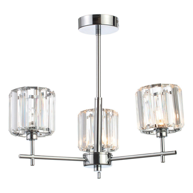 Spa Pegasi 3 Light Flush Chandelier Crystal Glass and Chrome Image 2