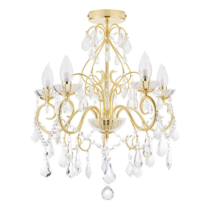 Spa Vela 5 Light Flush Chandelier Crystal Glass and Satin Brass Main Image