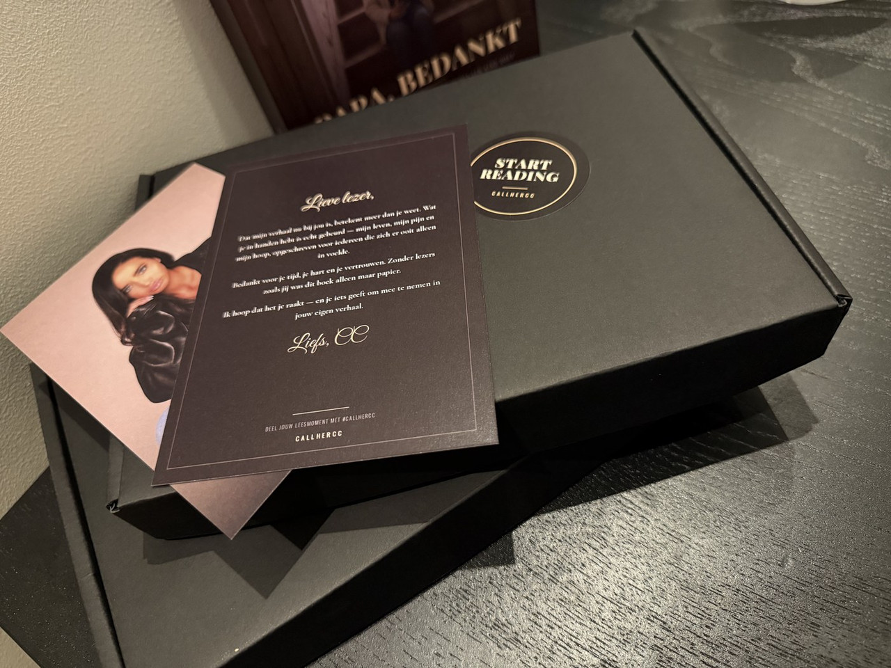 The gift box with the handwritten card