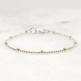 Silver Beaded Bracelet Gold Accent Beads, 2mm, 3mm, Layering Delicate