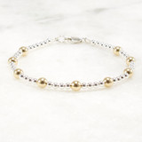 Sterling Silver Bead Bracelet, 14k Gold Accent Beads,  3mm and 5mm