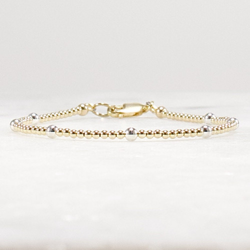 Gold Filled Beaded Bracelet with Sterling Silver Accent Beads, Ultra Skinny