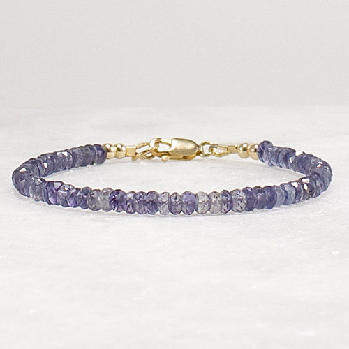 3–3.5mm Iolite Bracelet, Faceted Rondelle, 14k Gold Filled