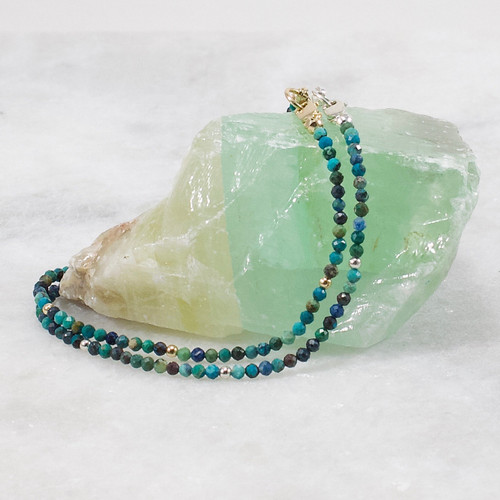 2mm Tiny Chrysocolla Bracelet – Micro Gemstone, 14k Gold Filled