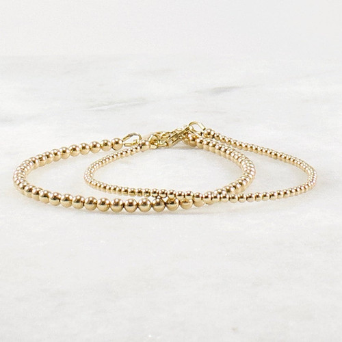 14k Gold Filled Bead Bracelet · 2.5mm or 3mm · Minimal Everyday Layering Bracelet