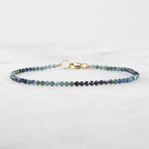 2mm Tiny Indicolite Tourmaline Bracelet – Micro Fine Gemstone, 14k Gold Filled