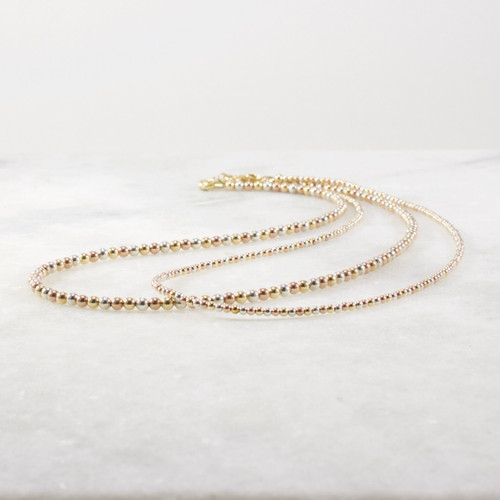 Beaded Necklace Mixed Metals, Choker Skinny Layering, Rose, Gold Filled, Sterling Silver