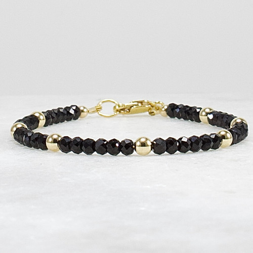 Black Spinel & 14k Gold Filled Bracelet – 3.5mm Faceted Gemstone