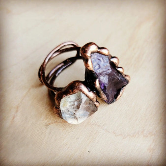 Genuine Amethyst and Quartz Ring