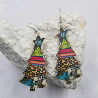 Animal Print Christmas Tree Earrings