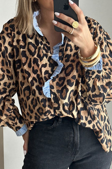 Leopard Print Frilled Trim Chic Shirt