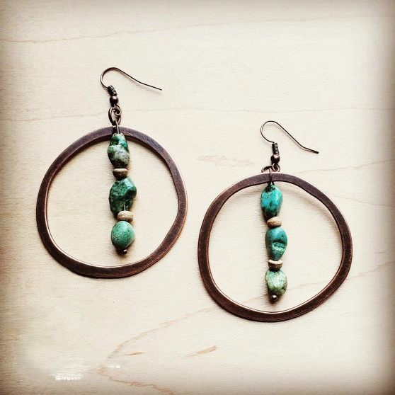 Turquoise and Copper Hoop Earrings