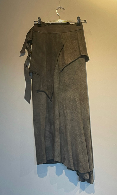 double layer wrap skirt in viscose knit with leather belt naturally dyed, charcoal