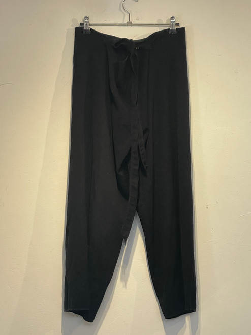 one of a kind high waist black pants in wool/rayon blend that tie