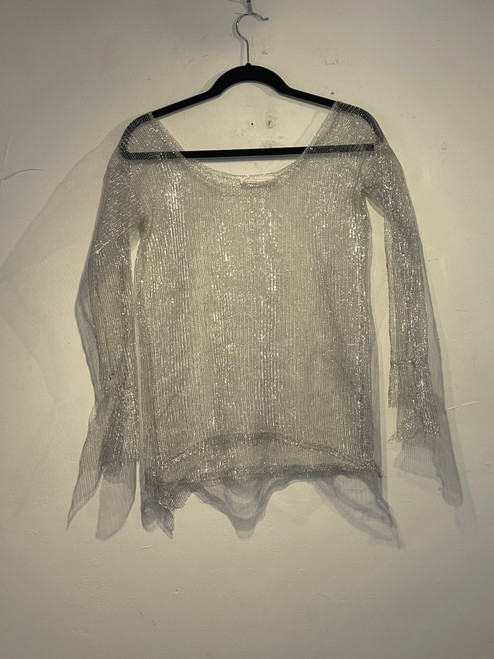 one of a kind silver top in up-cycled metallic weave