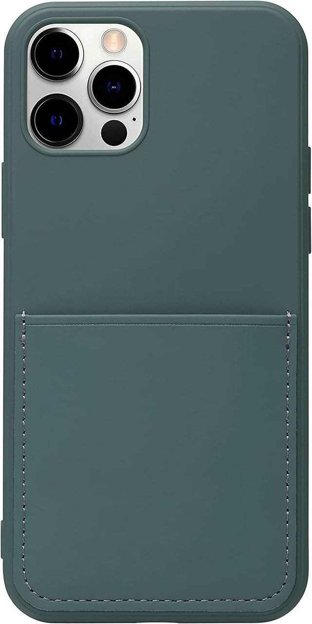 Dark Green Felt Lined Silicone Phone Case with Stitched Front Pocket for iPhone 12 & 12 Pro + Tempered Glass Screen Protector - Stephanie Imports Dark Green Felt Lined Silicone Phone Case with Stitched Front Pocket for iPhone 12 & 12 Pro + Tempered Glass Screen Protector - Stephanie Imports