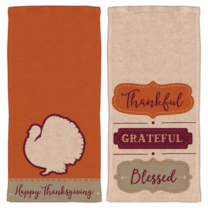 Set of 2 Thanksgiving Themed Cotton Kitchen Dish Towels 15.75 X 23
