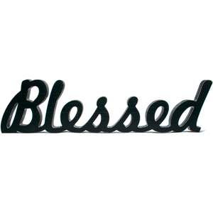 Rustic Decorative Black "Blessed" Wooden Cutout Free Standing Sign 6" X 22"