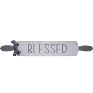 Blessed  Wooden Rolling Pin Cutout Tabletop Sign (2.5" X 15")