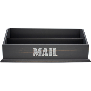 Rustic Wooden Office Desk Organizer & Mail Rack with Distressed Wood Finish 12" X 4" X 5" (Gray Stencil)