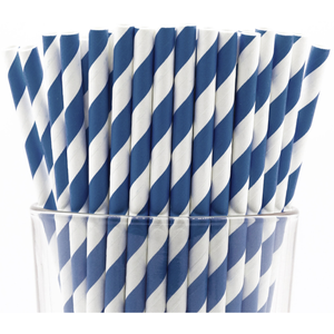 Pack of 150 Navy Blue Swirls Biodegradable 4Ply Paper Drinking Straws (Compostable, Nontoxic, BPAfree)